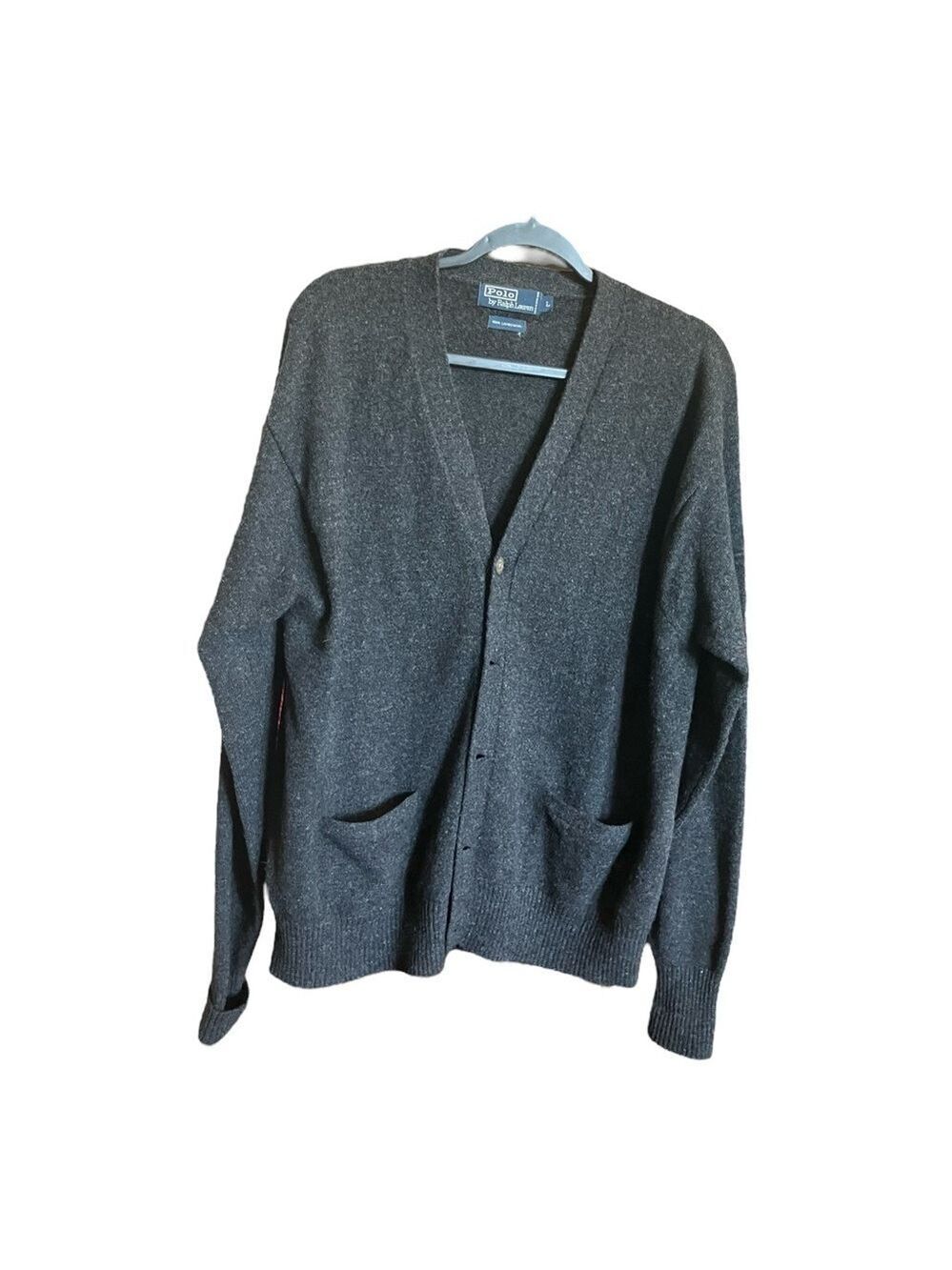 Polo Ralph Lauren Lambswool Charcoal Gray Cardigan Sweater Women’s Size Large
